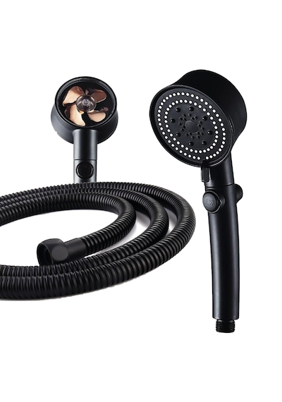 Turbo Pervaneli 5 Fonksiyonlu Duş Başlığı Siyah Duş Hortumu 150cm Siyah