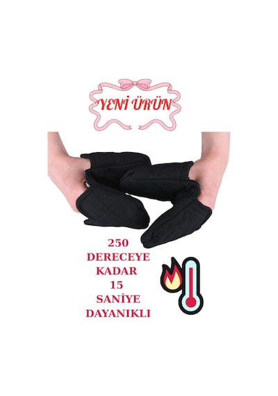 Crab Isı Yalıtımlı Isı Geçirmeyen Kumaş Fırın Tutacağı Tencere Tepsi Tutamaç 2 Adet Silikon Değil Siyah