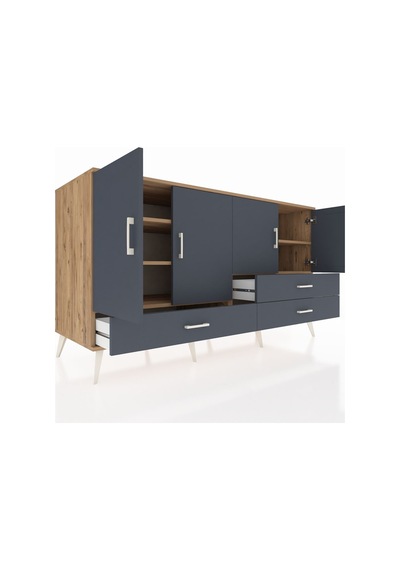 Kronos Konsol 5 Raflı 3 Çekmeceli 4 Kapaklı 176x59x99 Çam-antrasi Çam-antrasit