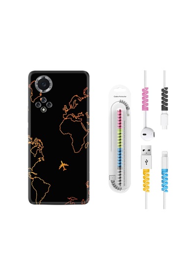 Huawei Nova 9 Kılıf Kablo Koruyuculu Harita Ve Uçak 1777
