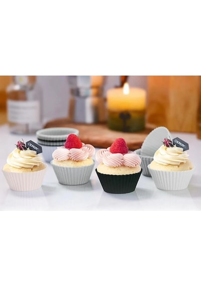Silikon Muffin Cupcake Mini Kek Kalıbı 12 Adet Gri Siyah Beyaz Silikon Beyaz Diğer