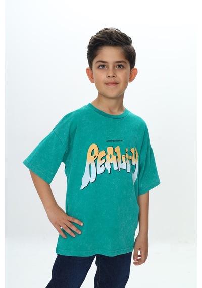 Toontoy Kids Toontoy Erkek Çocuk Reality Baskılı Tişört Koyu Yeşil