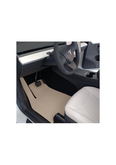 Tesla Model Y Akıllı Eva Paspas-bagaj Havuzu Tam Set Krem-siyah Şerit
