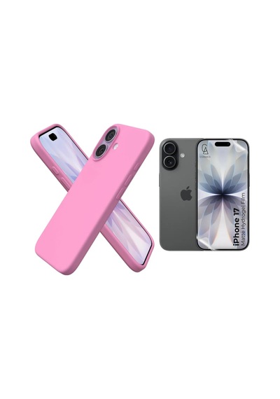 Apple Uyumlu iPhone 17 Içi Kadife Lansman Kılıf Ve Mat Seramik Tam Kaplayan Cam Ekran Koruyucu Açık Pembe
