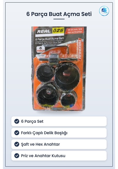 Buat Açma Seti 6 Parça Hex Anahtarlı Delik Testere Elektrik Tesis