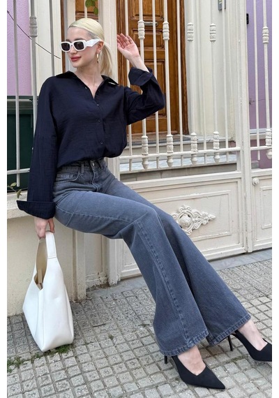 Madmext Lacivert Muslin Kumaş Basic Kadın Gömlek Mg1660 Lacivert