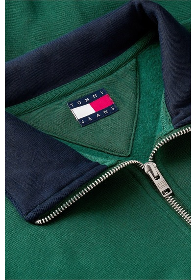 Tommy Jeans Logolu Pamuklu Regular Fit Yarım Fermuarlı Dik Yaka Sweat Erkek Sweat Dm0dm23605 Mbm Yeşil