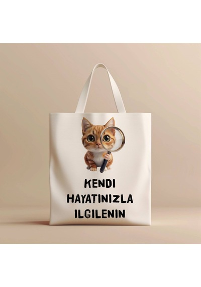 Kendi Hayatınızla Ilgilenin Yazı Baskılı Bez Çanta - Hobi Hediye Çok Renkli