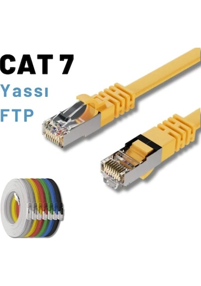 Irenıs 3 Metre Sarı Cat7 Kablo Yassı Ftp Ethernet Network Lan Ağ Kablosu