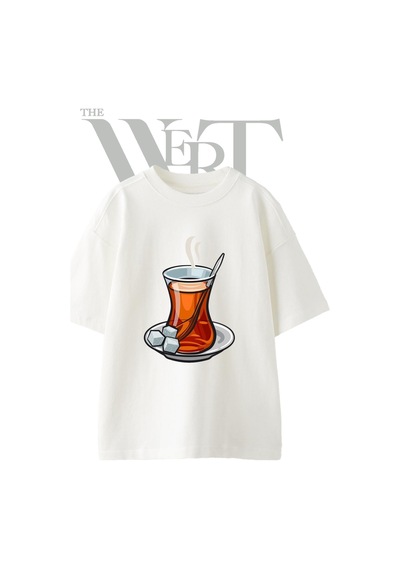 Thewert Turk Cayi Tasarım Baskılı Ünisex Beyaz Oversize T-shirt