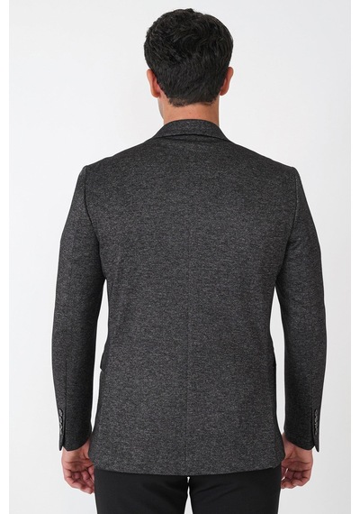 Slim Fit Sivri Yaka Çift Yırtmaçlı Esnek Yünlü Siyah Ceket C 746