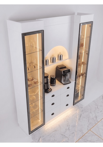 Lüks High Gloss Mutfak Dolabı & Kahve Köşesi Mdf Gövde, Led Aydınlatmalı, 6 Çekmeceli 190x230 Beyaz Lüks High Gloss Mutfak Dolabı & Kahve Köşesi Mdf Gövde, Led Aydınlatmalı, 6 Çekmeceli 190x230 Beyaz