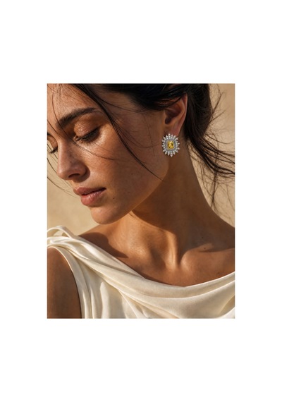 Éclat Collection Citrine Çelik Sarı Taşlı Zirkon Abiye Küpe Gümüş Gümüş