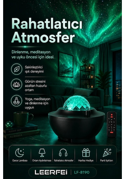 Parti Işığı Özellikli Galaksi Projeksiyon Lambası Kumandalı Gece Aydınlatması