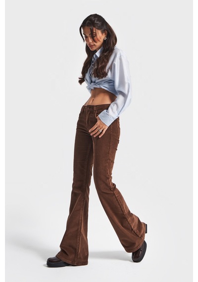 Itsbasic Kadın Açık Kahve 26w5-42 Flare Fit İnce Fitilli Velvet Esnek Kumaş Pantolon