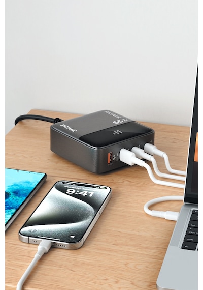 Fulltech Fc55 65w Gan Masaüstü Şarj Cihazı 4 Lü 2x Usb-c + 2x Usb-a Hızlı Şarj Hub, Lcd Ekranlı, 1