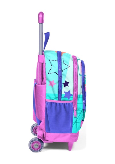 Coral High Kids Turkuaz Pembe Dondurmalı Kedi Desenli Üç Bölmeli Çekçekli Okul Sırt Çantası 23951