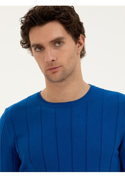 Cacharel Sax Regular Fit Bisiklet Yaka Triko Kazak Mavi
