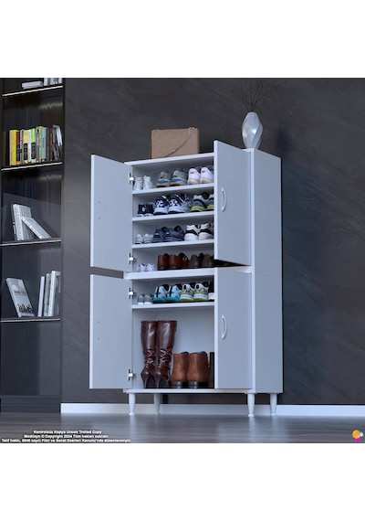 Efna Ayakkabılık - Kapaklı 4 Raf 6 Bölmeli Dar Alanlar İçin Çok Amaçlı Dolap 85 Cm Genişlik Beyaz Efna Ayakkabılık - Kapaklı 4 Raf 6 Bölmeli Dar Alanlar İçin Çok Amaçlı Dolap 85 Cm Genişlik Beyaz