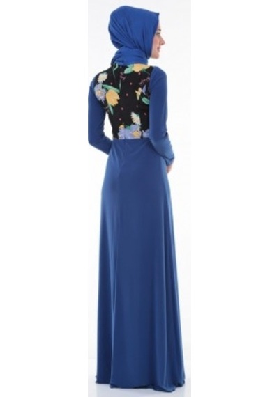 Nidya Moda Pilili Saks Elbise-4046Sx Saks
