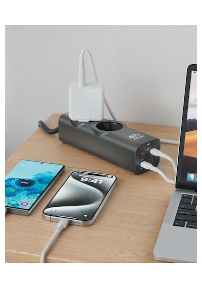 67w 2xac 3xtype-c 1xusb Çıkış Akım Korumalı Çoklu Priz 2200w Güç, Hızlı Şarj Destekli, Kompakt Tasarım 1.5