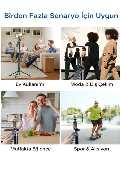 Apple Uyumlu iOS 360 Ayarlanabilir Bluetooth Kumandalı 180 Cm Telefon Tripod Android Gopro