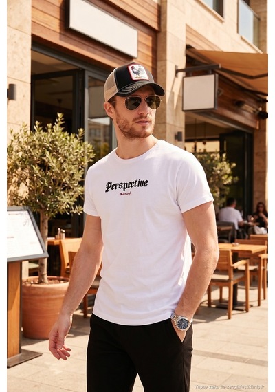 Buratti Pamuklu Slim Fit Bisiklet Yaka Erkek T Shirt 541Perspective Beyaz