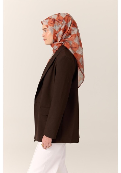 Silk Home İnce Pamuk Soft Eşarp Turuncu-mürdüm Desenli Kaymaz Dokulu Tok Duruşlu 90x90 Çok Renkli