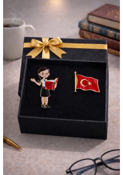 Öğretmen Hediye Seti Öğretmen Rozeti & Türk Bayrağı Broş Renkli