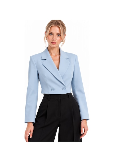 Lafela Kruvaze Kapama Yapılı Crop Blazer Mavi