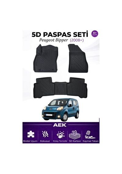Peugeot Bipper 2007+ Araca Özel Havuzlu "karbon" Paspas Takımı