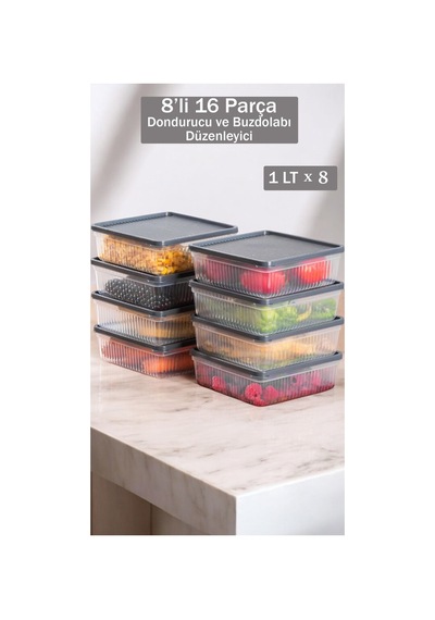 Stil 8'li 16 Parça Bpa İçermez Derin Dondurucu, Buzdolabı Saklama Kabı Ve Buzluk Erzak Saklama Kabı Gri - 694880255 Gri