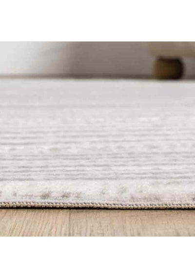 Açık Gri Beyaz Kabartmalı Zikzak Çizgili Halı - Dk0558gl
