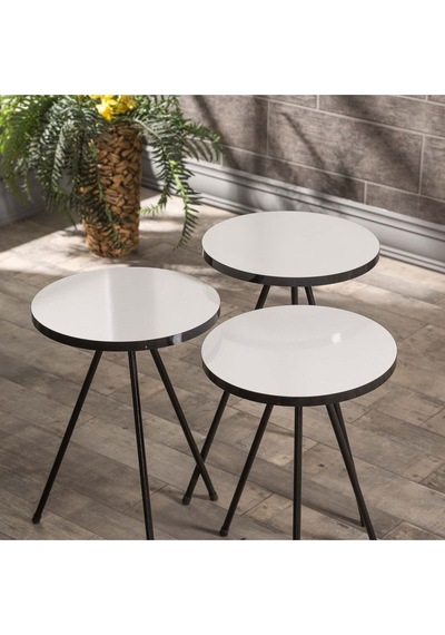Zigon Sehpa 3 Lü Metal Ayak Siyah Beyaz Diğer