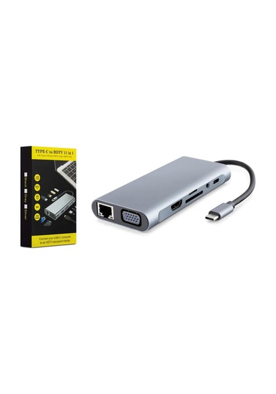 Hadron Hdx7830 Type-c 3.0 Pd 100w Hdmı 4k Vga Gigabit Lan Aux Kart Okuyucu 11 Port 5 Gbps Gri