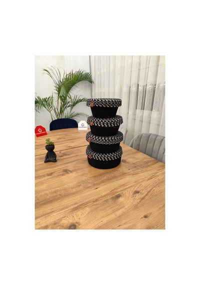 Jüt,hasır,4 Lü Kapaklı Sepet, Özel Tasarım, Çok Amaçlı Düzenleyici Organizer,sepet 25x23x21x18 Krem Hasır Krem Hasır