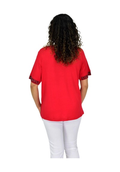 Caftan Kadın Kısa Kol Taşlı Bluz Bgl-st04709 Kırmızı
