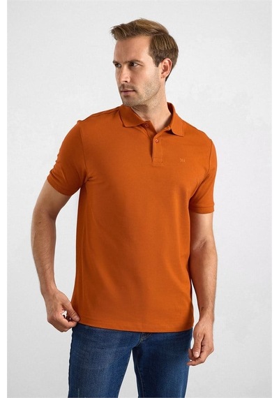 Süvari Kiremit Slim Düz Nakışlı Pike Düğmeli Polo Yaka Tişört Ts1014000474-kh4