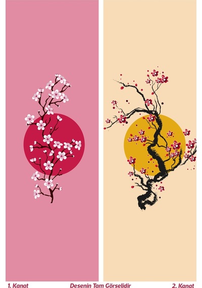 Blossom Japan 1 Desenli Süet Oturma Odası Salon Fon Perde Baskılı Ekstrafor Büzgü 2 Kanat Prd-1106 Çok Renkli