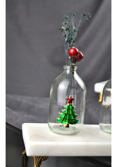 1 Adet Mini Yılbaşı Aksesuarlı Küçük Vazo 9 Cm New Year 100 Ml Yeni Yıl Çam Ağacı Obje Şeffaf