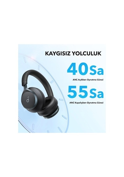 Kulak Üstü Bluetooth Kulaklık - Siyah, Aktif Gürültü Engelleme