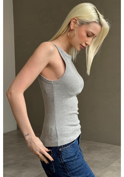 Madmext Gri Biyeli Vücudu Saran Fitilli Modern Kesim Atlet Mg2681 Gri