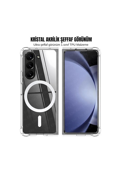Samsung Galaxy Z Fold 6 Uyumlu Kamera Korumalı Magsafe Wireless Şarj Özellikli Şeffaf Kılıf Şeffaf, Samsung Galaxy Z Fold 6