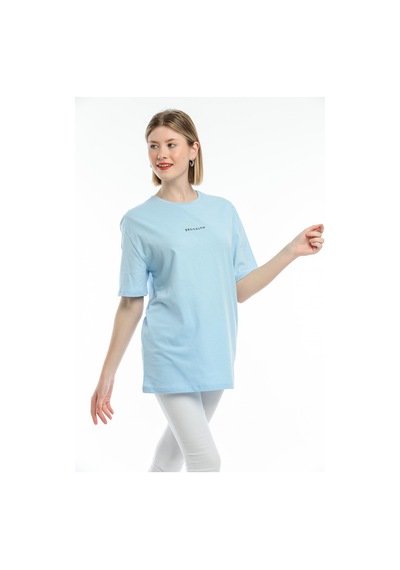 Superlife Süperlife Kadın Bisiklet Yaka Standart &regular Fit Brookyln Baskılı Tişort Spr21yk27 Mavi