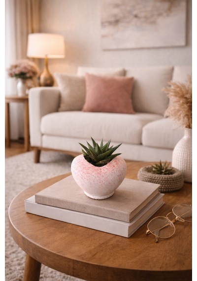 Pembe Kalp Saksıda Sukulent Romantik Canlı Hediye 2 Adet
