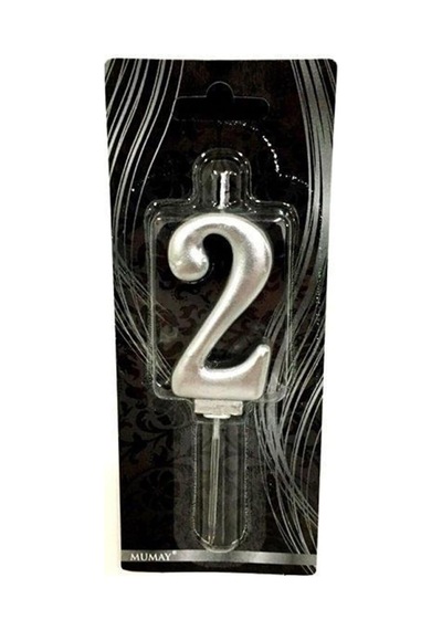 Düvenci Ticaret 2 Yaş Gümüş Rakam Mum, 6 Cm Boy, Pasta Süslemesi Çok Renkli