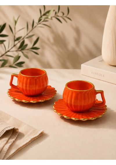 2 Kişilik Daisy Double Kahve Fincanı - Turuncu-7183