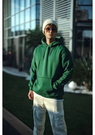 Mbb E-ticaret Erkek 3 İplik Pamuklu Kapüşonlu Basic Sweatshirt Hoodie - Haki