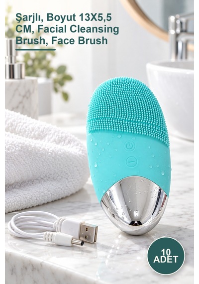 10 Adet Yüz Temizleme Fırçası Şarjlı, Boyut 13x5,5 Cm, Facial Cleansing Brush, Face Brush