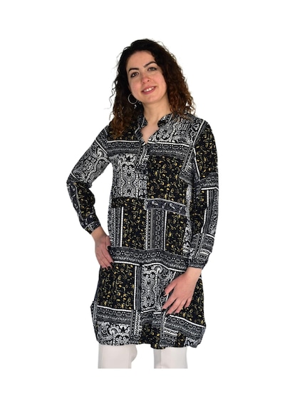 Kadın Uzun Pano Baskılı Desen Viscon Bluz Bgl-st04295 Lacıvert Kadın Uzun Pano Baskılı Desen Viscon Bluz Bgl-st04295 Lacıvert